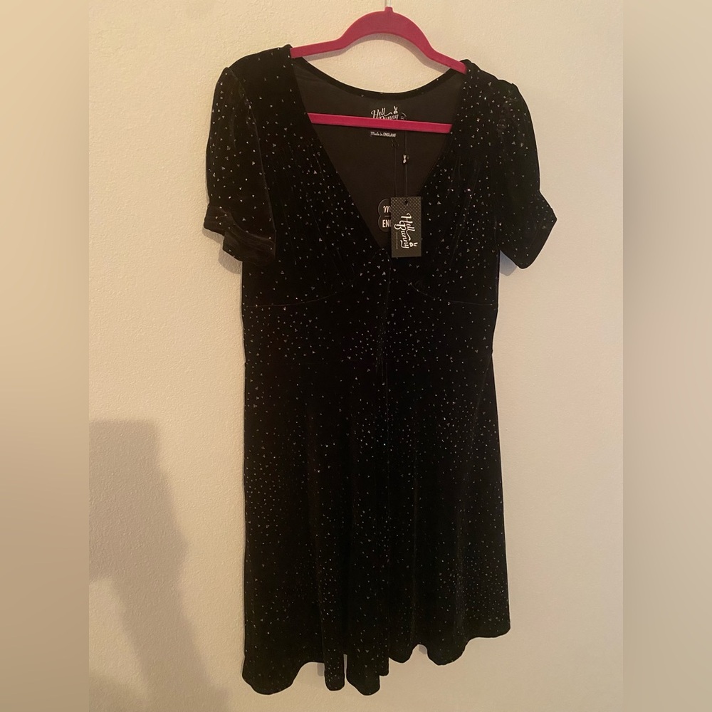 NWT Hell Bunny Black Velvet Midi Dress